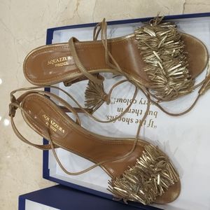 Aquazzura Wild aThing 105 Metal Suede Light Gold Sandal Shoes Size 8.5